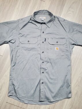Carhartt Shirt Mens M Gray Ripstop Vented Button Up Workshirt Pocket Short Sleev